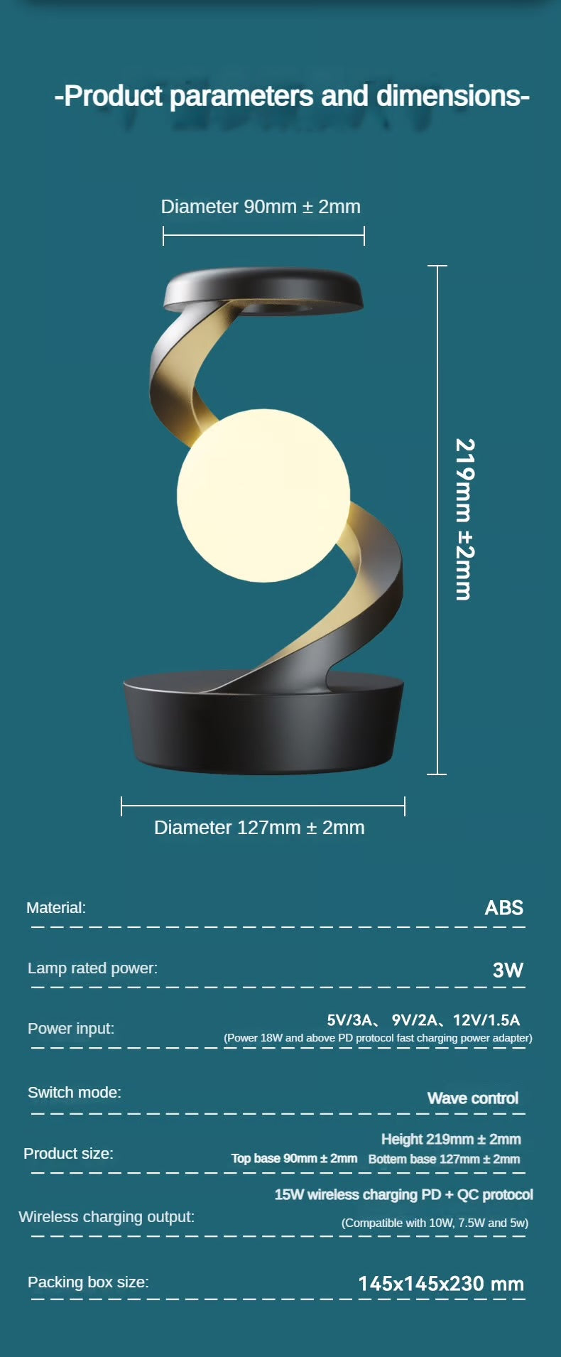 Rotation Suspension Lamp with Wireless Charging